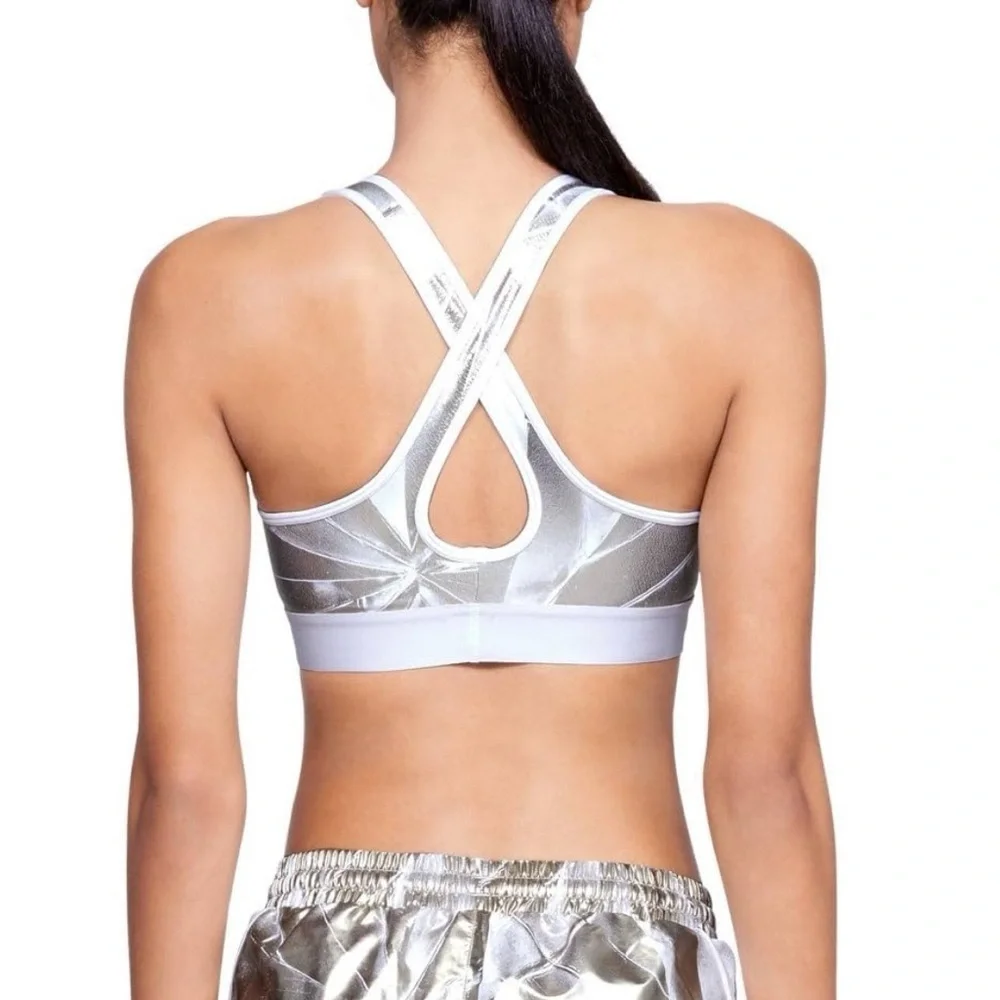 Under Armour Sports Bra Metallic Gold & White Size Large - Picture 2 of 8